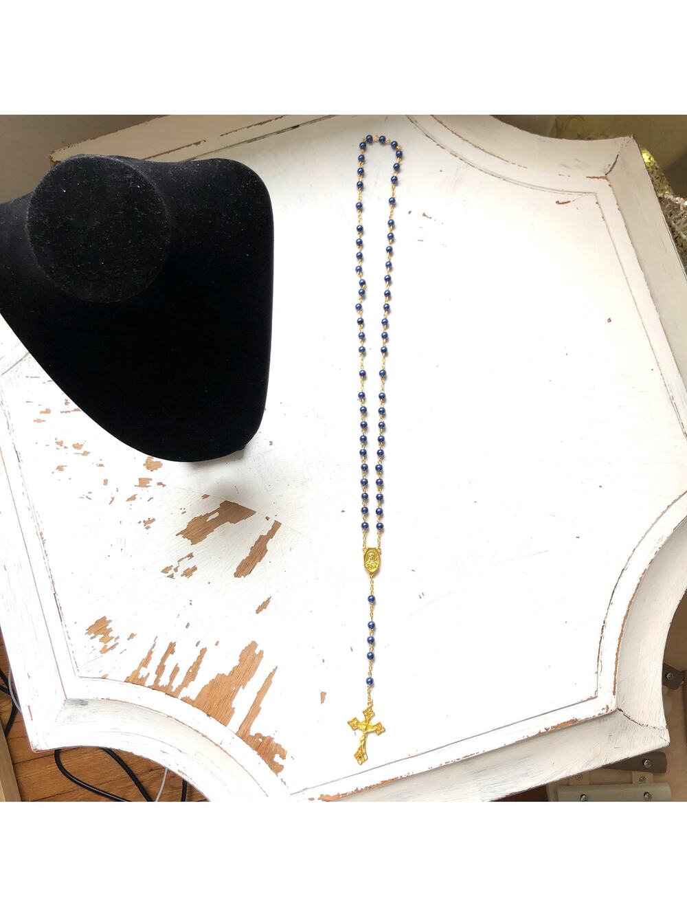 Rosary Beads NWOT Gold Tone with Blue Beads